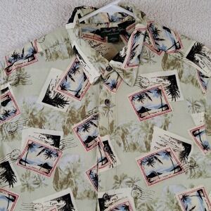David Taylor Collection Men's L/G Tropical Postcard Print Rayon Hawaiian Shirt
